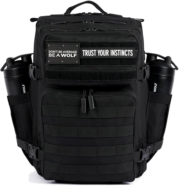 WOLFpak 35L Athletic Gym Backpack - Durable 1000D Waterproof Oxford Material with MOLLE Webbing, Laptop Pocket & Dual Cup Holders, Durable Fitness/Travel/Military Daypack (Alpha Black)
