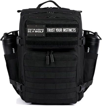 WOLFpak 35L Athletic Gym Backpack - Durable 1000D Waterproof Oxford Material with MOLLE Webbing, Laptop Pocket & Dual Cup Holders, Durable Fitness/Travel/Military Daypack (Alpha Black)