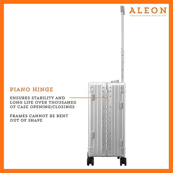 Aleon All Aluminum Lightweight Carry-On Luggage - Hardside Carry-On Suitcase, TSA Approved, Hard Shell Suitcase for Travel, Airline Approved 21 Inch Hard Spinner Wheels Luggage (Platinum)