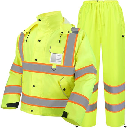 TICONN Hi Vis Rain Jacket and Pants, ANSI Class 3 Reflective High Visibility Safety Rain Suits