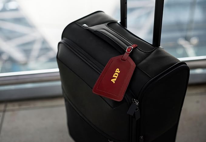 Personalized Monogrammed Leather Luggage Tags - 3 Pack