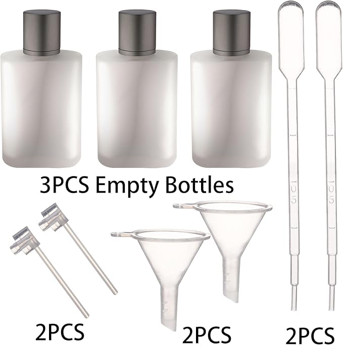 3 PCS 100ml Empty Frosted Glass Spray Bottle Perfume Atomizer Refillable Spray Refillable Fine Mist Spray, Liquid Perfume Refillable Glass Bottle with Lid, 3.38oz (Pack of 3)