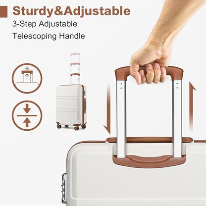 Kono 3 Piece Luggage Sets Expandable(only 28") with Spinner Wheels TSA Lock Lightweight PC+ABS Hardside Travel Rolling Suitcases 20in 24in 28in Carry on Cream White