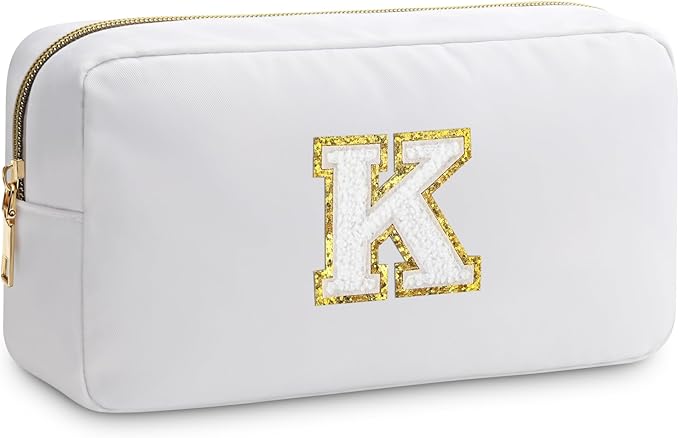 Initial K Makeup Bags Initial Letter A-Z Cosmetic Bag for Women Friends Daughter Sister Mom Inspirational Gifts Travel Toiletry Bag Christmas Birthday Gifts for Her Bridesmaid Bff Makeup Pouch K