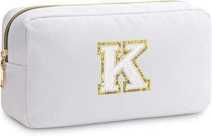 Initial K Makeup Bags Initial Letter A-Z Cosmetic Bag for Women Friends Daughter Sister Mom Inspirational Gifts Travel Toiletry Bag Christmas Birthday Gifts for Her Bridesmaid Bff Makeup Pouch K