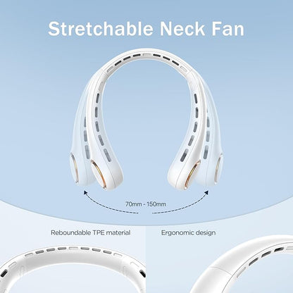 Portable Neck Fan, Personal Fan with 4000mAh Battery, Rechargeable Neck Fan with 3 Speeds and 64 Cool Lights, Birthday Gifts for Men Women Mom Dad, Hands Free Cooling fan for Summer(White)