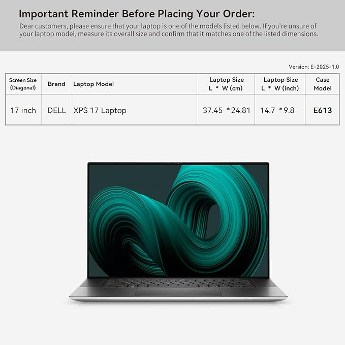 Smatree 17 inch Laptop Sleeve for DELL XPS 17, DELL XPS 17 Laptop Case with Accessory Pocket, YKK Zipper, Patented Shockproof Design (E613)