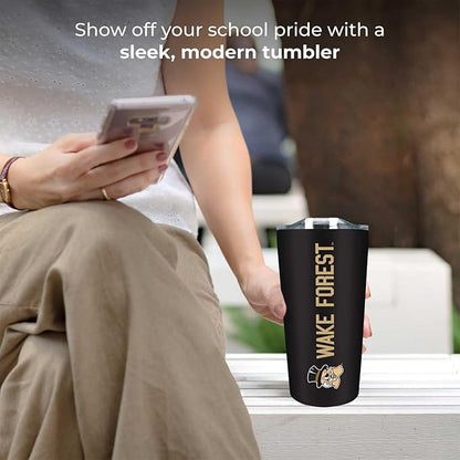Campus Colors NCAA Stainless Steel Tumbler perfect for Gameday - 18 oz - Double Walled - Keeps Drinks Perfectly Insulated (Wake Forest Demon Deacons - Black)