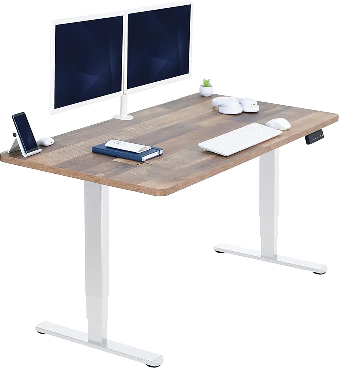 VIVO Electric 55 x 28 in Dual Motor Sit Stand Desk, Memory Height Adjustment, 2B Series, Reclaimed Wood Top White Frame, DESK-KIT-2W55P