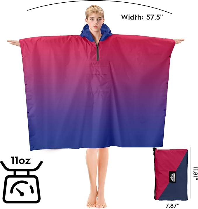 Bruvoalon 3-in-1 Rain Poncho with 1/4 Zip & Chest Pocket, Waterproof, Sunshade, Ground Mat for Adults & Youth Emergency