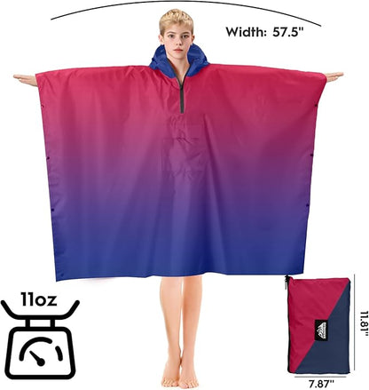 Bruvoalon 3-in-1 Rain Poncho with 1/4 Zip & Chest Pocket, Waterproof, Sunshade, Ground Mat for Adults & Youth Emergency