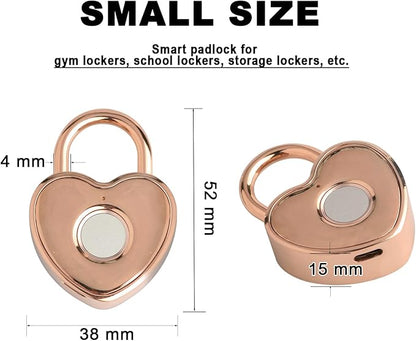 Heart Shaped Fingerprint Padlock, Small Smart Padlock for Gym Locker, Backpack, School, Mailbox, Travel Suitcase (Rose Gold)