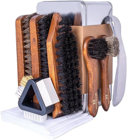 FootFitter Ultimate Shoe Care Kit, Premium Shine Brush & Suede Tools for Cleaning, Polishing, Conditioning, and Restoring Leather, Nubuck & Suede Footwear (Made in Germany)
