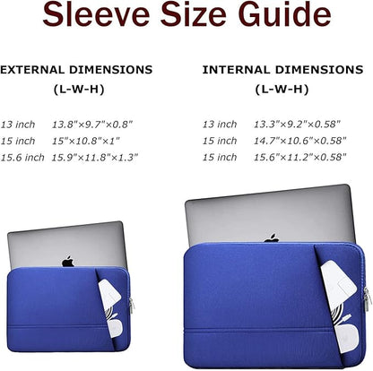 TEDNETGO 15.6 Inch Laptop Sleeve, Durable Neoprene Case with Pockets, Protective Carrying Bag for Dell, Lenovo, Asus, Blue