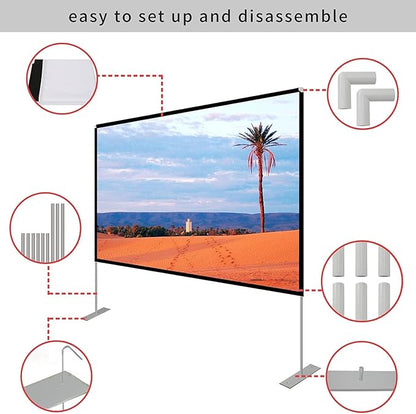 SKERELL Projector Screen with Stand 120 inch Portable Projection Screen 16:9 4K HD Rear Front Projections Movies Screen with Carry Bag for Indoor Outdoor Home Theater Backyard Cinema Travel