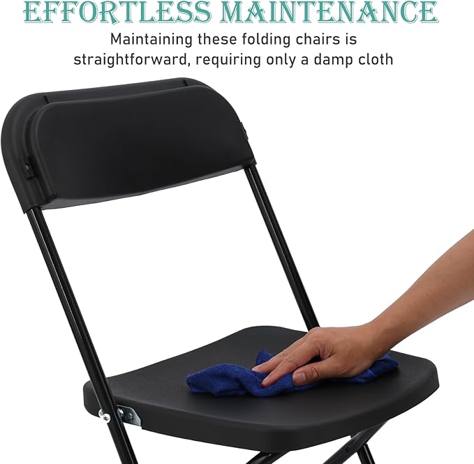 50 Pack Black Plastic Folding Chairs, Portable Stackable Commercial Party Folding Chairs with Steel Frame 350lbs for Home Office Outdoor Indoor Office Wedding Party Events