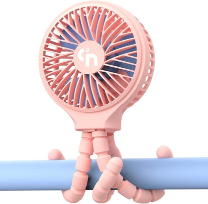 WiHoo Portable Stroller Fan, 11H Ultra-long Battery Life 3 Speed 360°Rotate, USB Rechargeable or Battery Operated Cooling Clip On Personal Fan for Baby Crib Travel Car Seat Pink