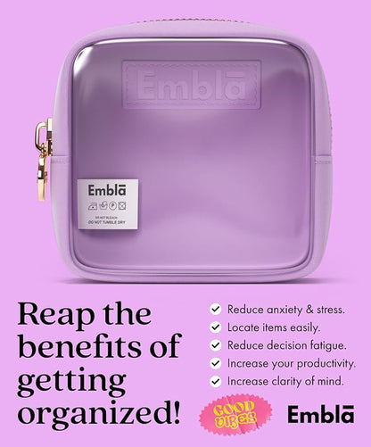 Embla London Makeup Bag Cosmetic Case, Clear Zipper Make Up Pouch and Toiletry Travel Tote, Cute Skincare Pouches for Women Girls, Preppy Purse Cosmetic Organizer, Mini Makeup Bags, Grape
