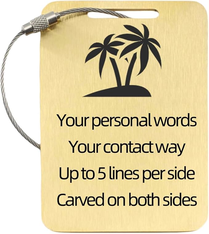 Sturdy and Durable Personalized Luggage Tags for Suitcases,Cruise Essentials Travel Tags for Luggage,Travel Bag Labels,Heavy-Duty Stainless Steel Gold Rectangular Vertical Suitcases Tags
