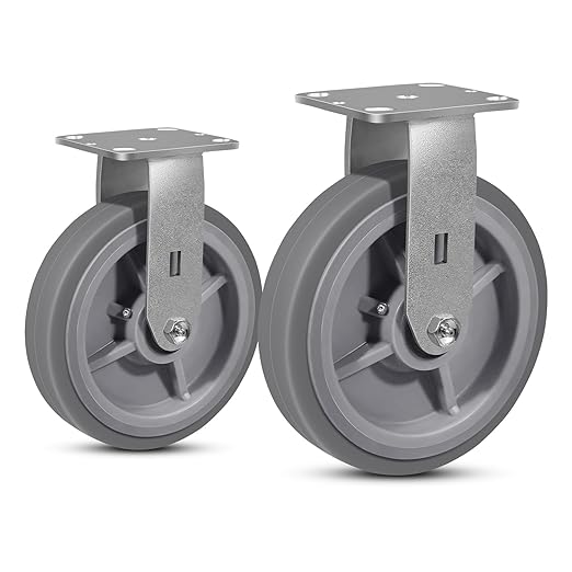 8 Inch Rubber Wheels (Flat Tread)- Heavy Duty Casters, Industrial Caster Wheels- with up to 1200 LB Capacity- Use for Dollies, Utility and Maintenance Carts(2 Rigid)