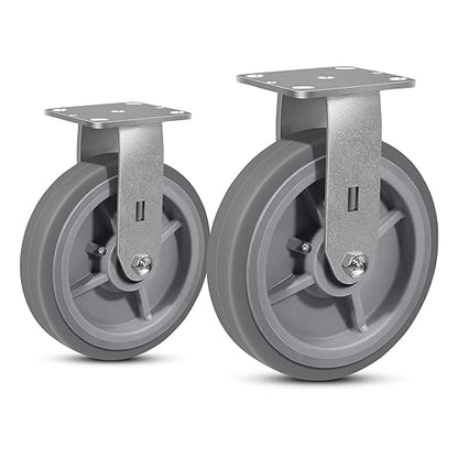 8 Inch Rubber Wheels (Flat Tread)- Heavy Duty Casters, Industrial Caster Wheels- with up to 1200 LB Capacity- Use for Dollies, Utility and Maintenance Carts(2 Rigid)