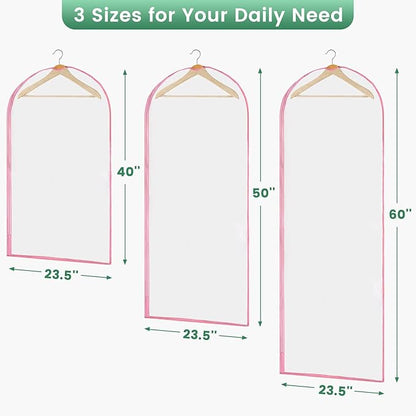 6 Pack Garment Bags for Hanging Clothes - Translucent Suit Bag for Closet Storage, Clothes Cover for Hanging Shirts, Dresses, Travel, Moving - Pink