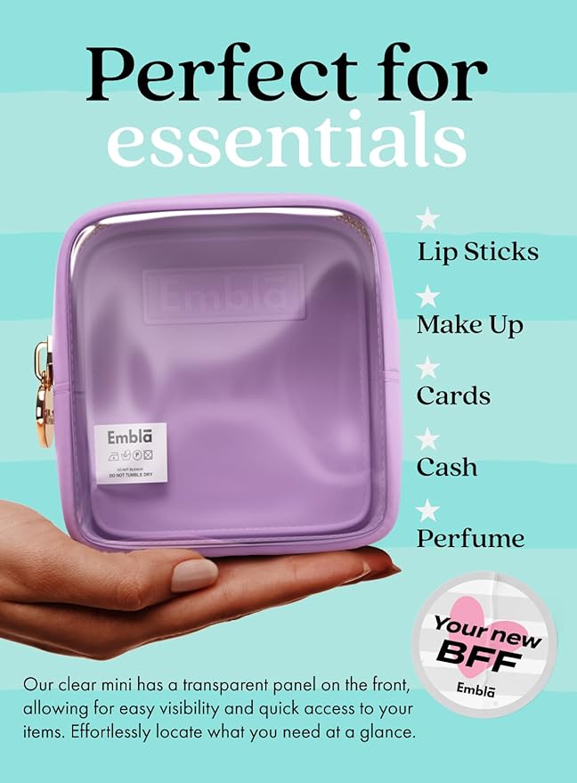 Embla London Makeup Bag Cosmetic Case, Clear Zipper Make Up Pouch and Toiletry Travel Tote, Cute Skincare Pouches for Women Girls, Preppy Purse Cosmetic Organizer, Mini Makeup Bags, Grape