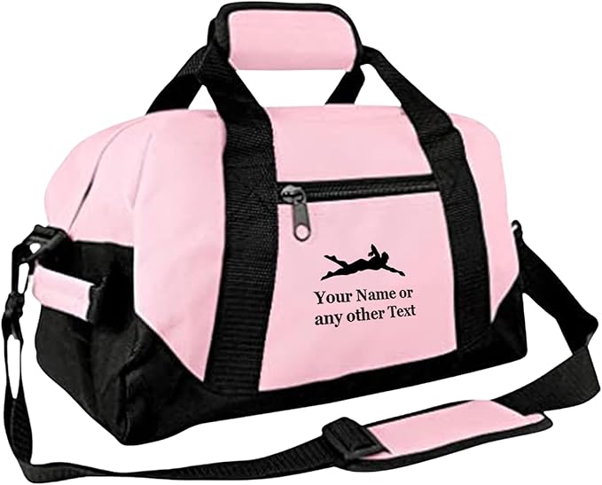Personalized Passion 14” Small Sports Duffel Bags for Kids - Waterproof Travel Duffle Bag with Name and Swimming Design - Pink Two-Toned Kids Weekender Bag for Boys and Girls