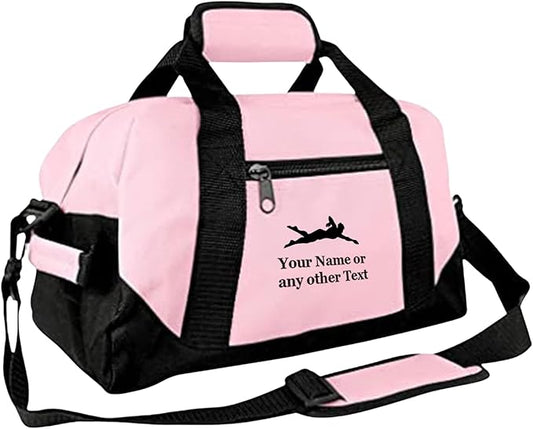Personalized Passion 14” Small Sports Duffel Bags for Kids - Waterproof Travel Duffle Bag with Name and Swimming Design - Pink Two-Toned Kids Weekender Bag for Boys and Girls