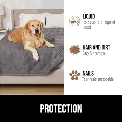 GORILLA GRIP Waterproof Bed Cover for Dogs, 102x82, Gripped Slip Resistant Backing, Leak Proof Washable Dog Blanket Covers Sofa, Couch, Sectional, Crate, Car, RV Seats, Pet Puppy Essentials, Charcoal