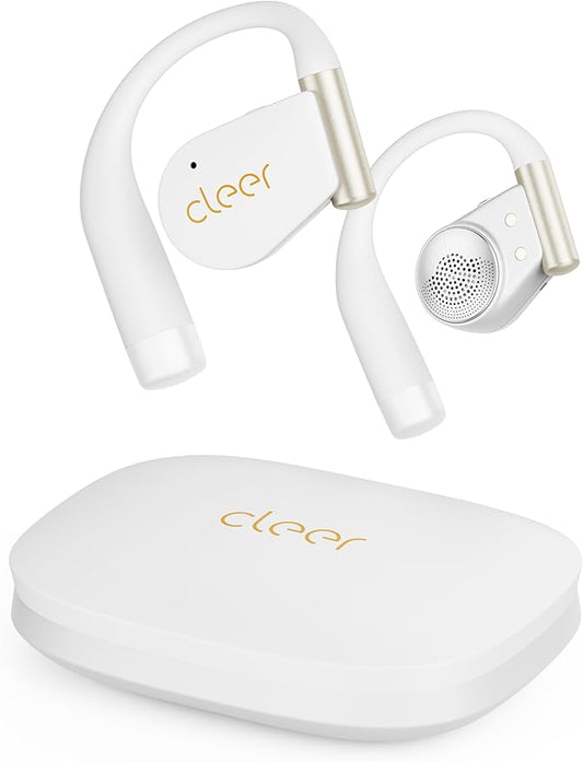 Cleer ARC 4 Plus Open Ear Earbuds,True Wireless Bluetooth Earphones with Dolby Audio and Head Tracking, Earhook Earbuds with 34H Playtime, IPX7 Waterproof Sports Headphones for Workout, EQ, White