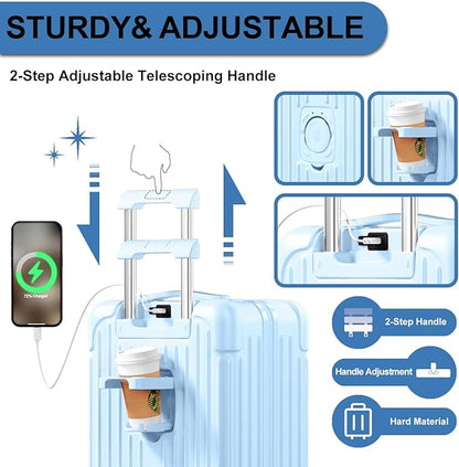 Krute Suitcase Sets 20+28 Inch Luggage with Cup Holder PC+ABS Hardside Suitcases with Wheels TSA Approved Charging Port Travel Suitcase