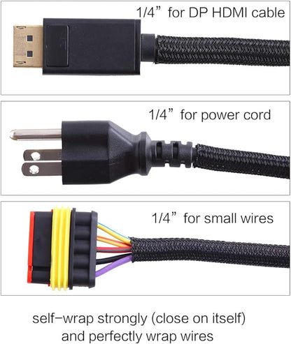 Alex Tech 25ft - 1/4 inch Cord Protector Wire Loom Tubing Cable Sleeve Split Sleeving For USB Cable Power Cord Audio Video Cable – Protect Cat From Chewing Cords - Black