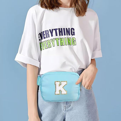 YOOLIFE Girls' Initial Fanny Pack Belt Bag Purse, Blue, 8.1 x 2 x 5.5 inches