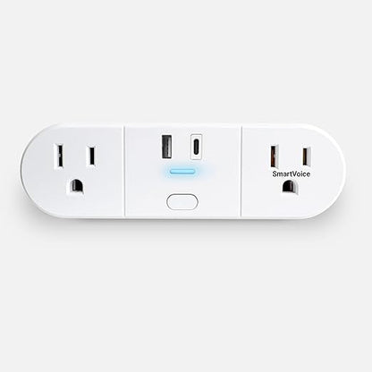 Emerson SmartVoice 4-in-1 Wall Plug, Offline 30+ Voice Control Commands, No APP, No WiFi, No Setup, Smart Outlet w/ 2 AC Outlets, USB-A & USB-C Ports, Sleep & Wake Timer, ETL