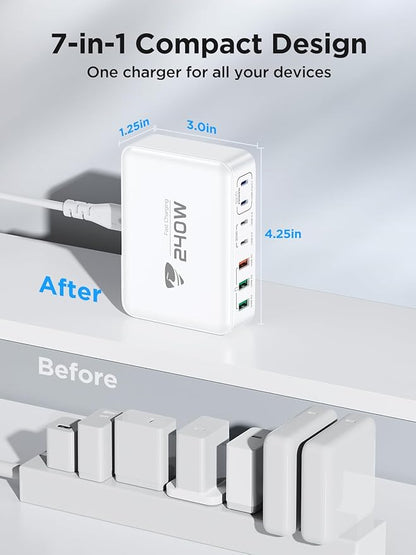 Anker 7-Port GaN USB C Charging Station - 100W Laptop USB C Fast Charger - Compact Wall Charger Adapter for MacBook Pro/Air, iPhone 16/15/14/13, Samsung S24