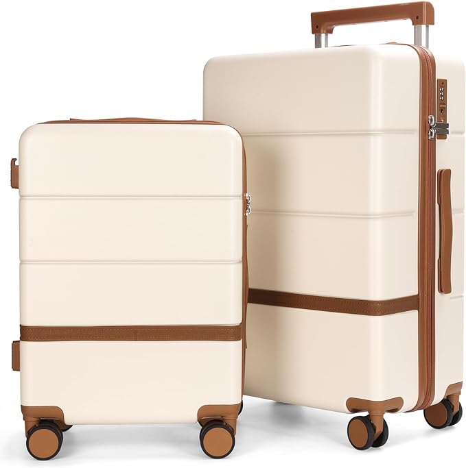 Luggage Sets, 2 Piece Suitcase set with wheels Tsa Lock 20/24 inchi Hardshell Waterproof Travel Suitcases luggage for Women/Men/Family (White)