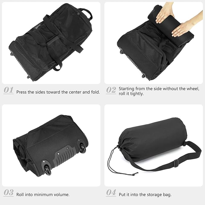 Extra Large Rolling Travel Duffle Bag with Wheels Shoes Compartment Wet Pocket 85-100L Big Expandable Duffel Bag for Men Women Heavy Duty Foldable Collapsible Luggage Camping, Black