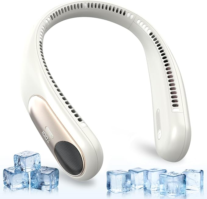 Portable Neck Fan,Personal Wearable Bladeless Fan,LED Display,4-Speeds,6000mAh USB Rechargeable,360° Strong Cooling Wind,Hands Free,White Elephant Gift,Christmas Gifts for Men Women (Light grey)