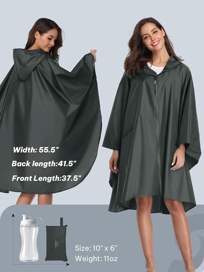 SaphiRose Unisex Rain Poncho Waterproof Raincoat Hooded for Adults Women with Pockets