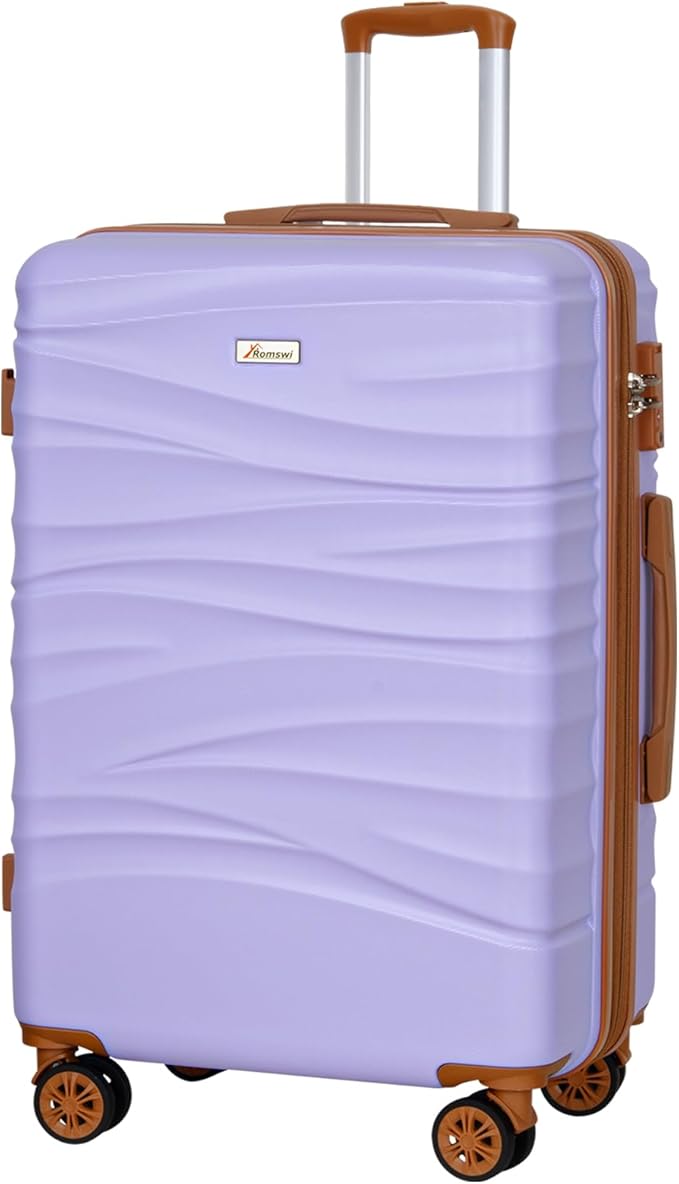 Romswi 26" Medium Checked Luggage, Expandable Checked-Medium Hardshell Suitcase with Double Spinner Wheels for 20% More Space, Hardside Luggage, Scratch-Resistant & YKK Zipper Purple