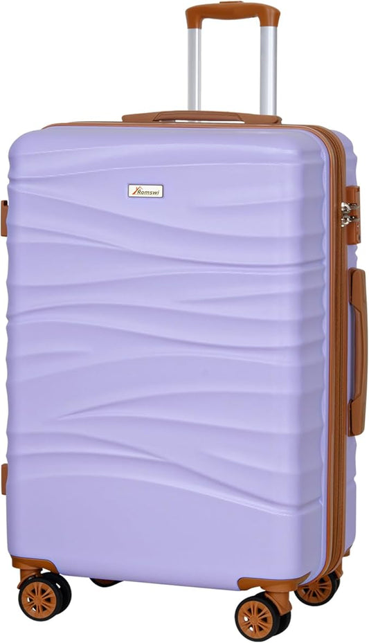Romswi 26" Medium Checked Luggage, Expandable Checked-Medium Hardshell Suitcase with Double Spinner Wheels for 20% More Space, Hardside Luggage, Scratch-Resistant & YKK Zipper Purple