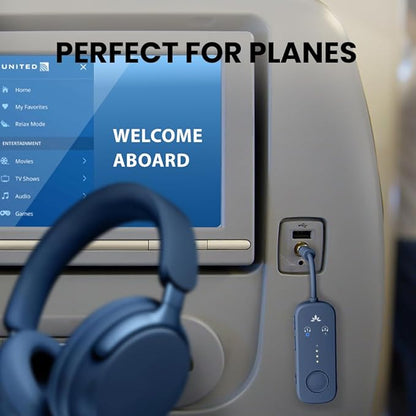 Avantree Relay - Premium Airplane Bluetooth Adapter with Advanced Qualcomm Chipset, 2 Headphones Support, 25hrs Play Time, aptX Adaptive & HD Audio Transmitter for Airpods, Bose & Travel Flight