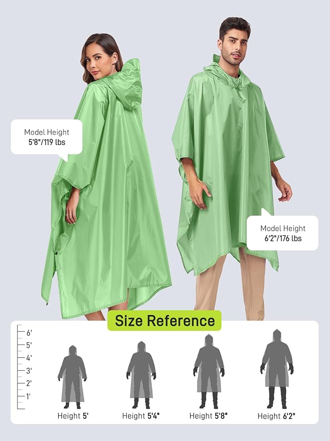 SaphiRose Hooded Rain Poncho Waterproof Raincoat Jacket for Men Women Adults