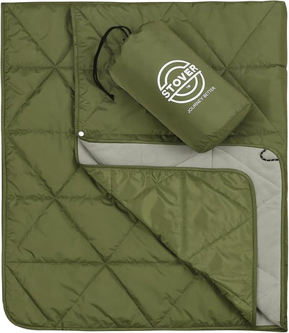 STOVER Outdoor Waterproof Fleece Travel Blanket for Camping, Picnics, Stadiums, Sports, The Beach– Warm, Windproof, Compact, Lightweight & Sand-Resistant (Olive Green)