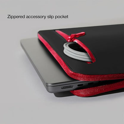 Incase Compact Laptop Sleeve with Flight Nylon - 14-inch MacBook/Laptop & iPad/Tablet Sleeve - Faux Fur Lining, Lightweight, Durable, Weather Resistant, Slip Pocket for Accessories - Black/Signal Red