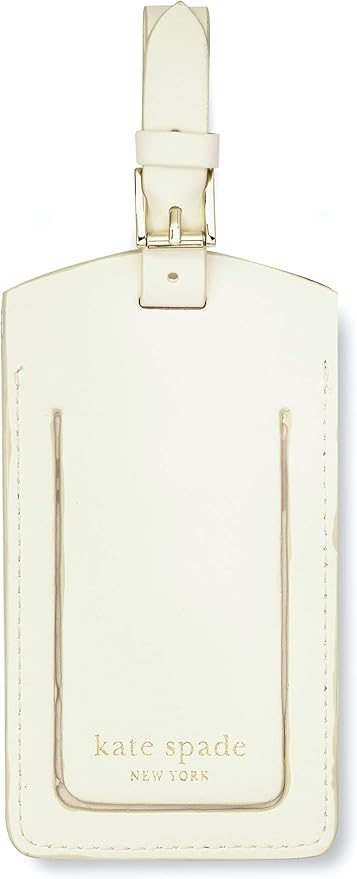 Kate Spade New York White Vegan Leather Luggage Tag, Bridal Gift for Bride, Cute Travel Tag for Honeymoon, Durable Suitcase Tag, Miss to Mrs.