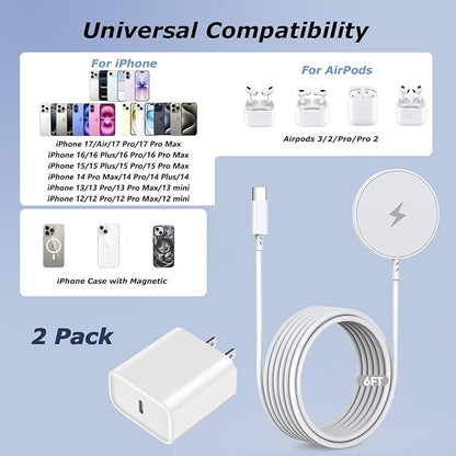 [Apple MFi Certified] Magnetic Charger,Wireless Charger Fast Charging 2Pack 6FT USB C Plug Mag-Safe Magnet Magvolt Pro Pad Chargers for iPhone Air/17 Pro Max/17/16E/16 Pro/16 Plus/15/14/13/12/AirPods