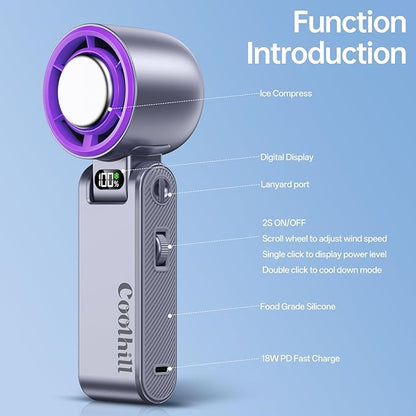 Handheld Portable Fan with Ice Cooler: 100-Speed 5500mAh Rechargeable Handheld Fan, 12H Time Hand Cooling Personal Fans with 20000 RPM Air Turbo Tech for Travel Outdoor