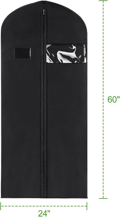 KEEGH 60'' Dress Bags for Gowns Long (Set of 10), Garment Bags for Hanging Clothes, Dress Bags for Closet Storage, Clothes Cover for Hanging Coats Dresses with Clear Window and Label Pocket, Black
